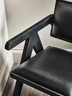 ROAN NOIR Black Wooden Dining Chair with Black Leather Upholstery KEFINO