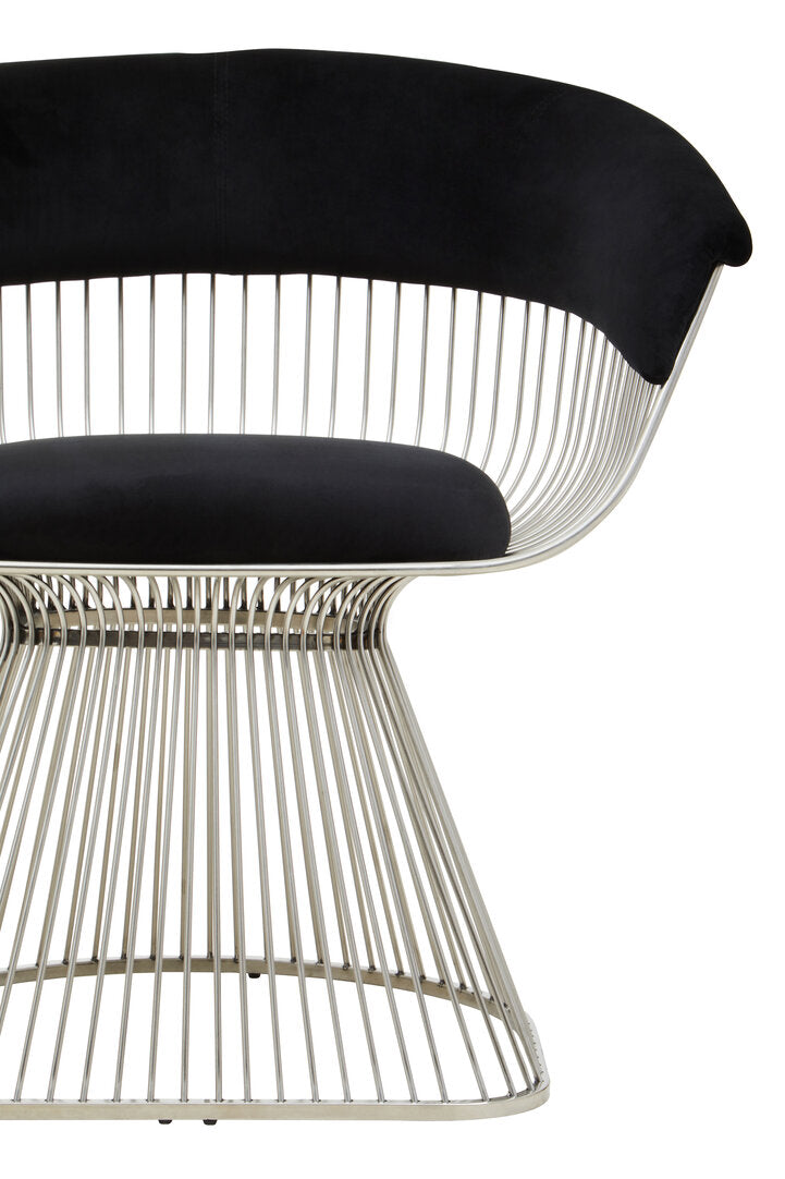 MESH NOIR Wired Lounge Chair with Black Velvet Upholstery over Stainless Steel Frame KEFINO