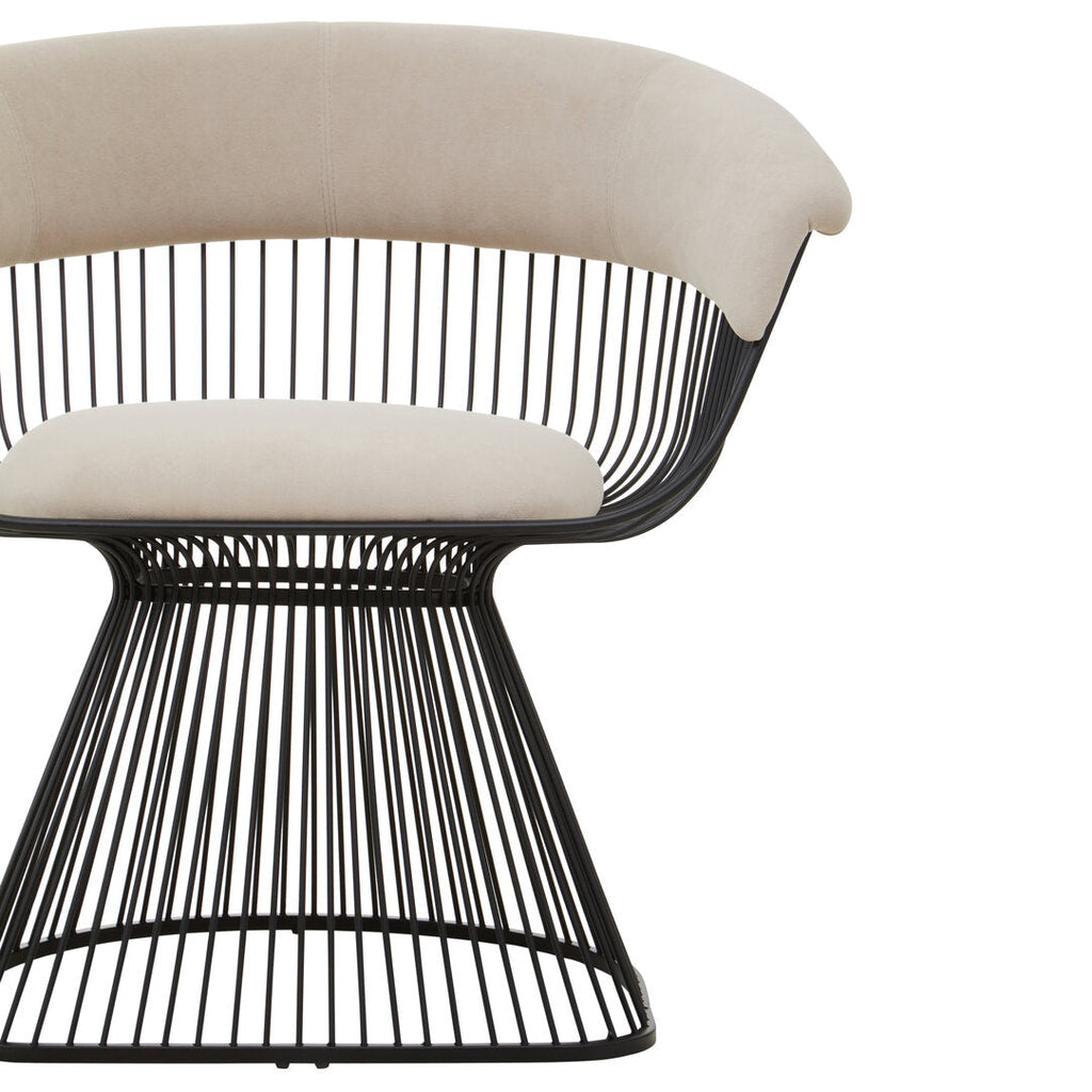 MESH MINK Wired Lounge Chair with Mink Velvet Upholstery over Black Stainless Steel Frame KEFINO