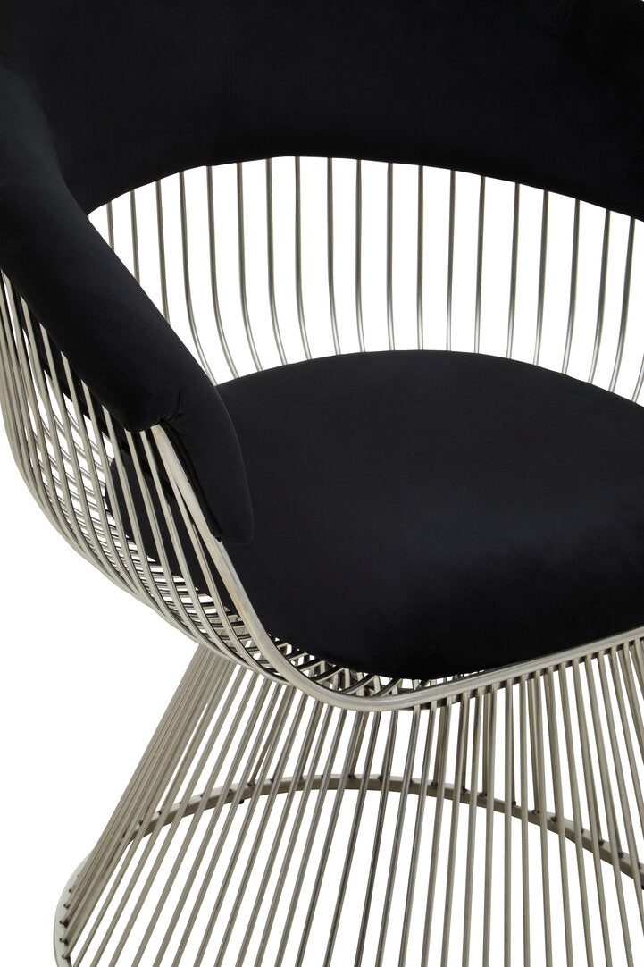 MESH NOIR Wired Lounge Chair with Black Velvet Upholstery over Stainless Steel Frame KEFINO