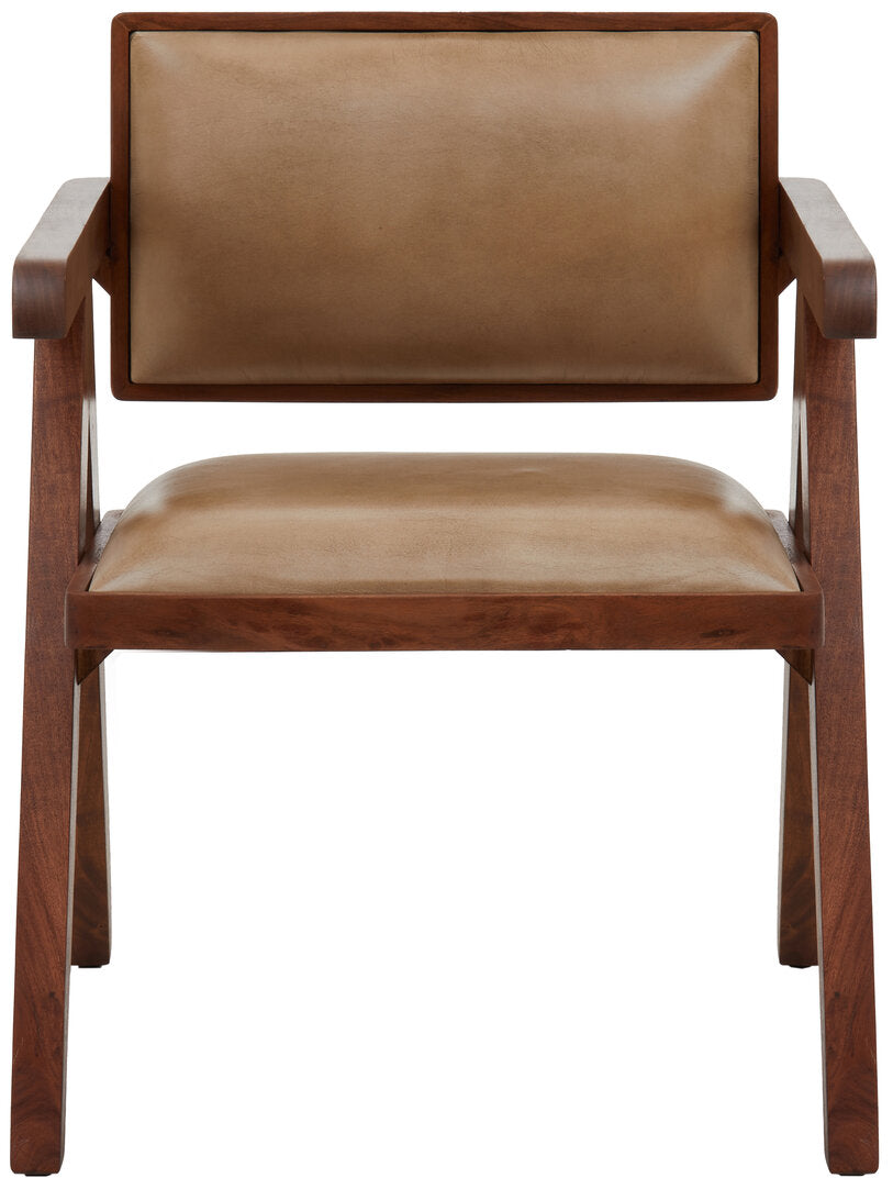 ROAN Natural Wooden Dining Chair with Brown Leather Upholstery KEFINO