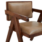 ROAN Natural Wooden Dining Chair with Brown Leather Upholstery KEFINO
