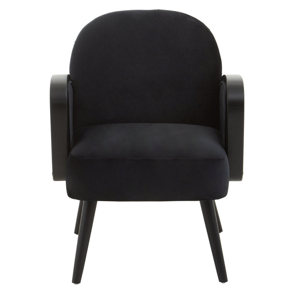 WREN Midcentury Rattan and Black Velvet Armchair KEFINO