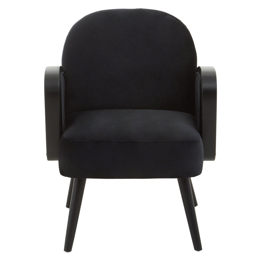 WREN Midcentury Rattan and Black Velvet Armchair KEFINO