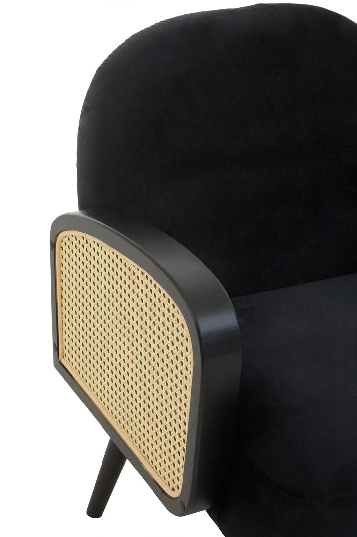 WREN Midcentury Rattan and Black Velvet Armchair KEFINO