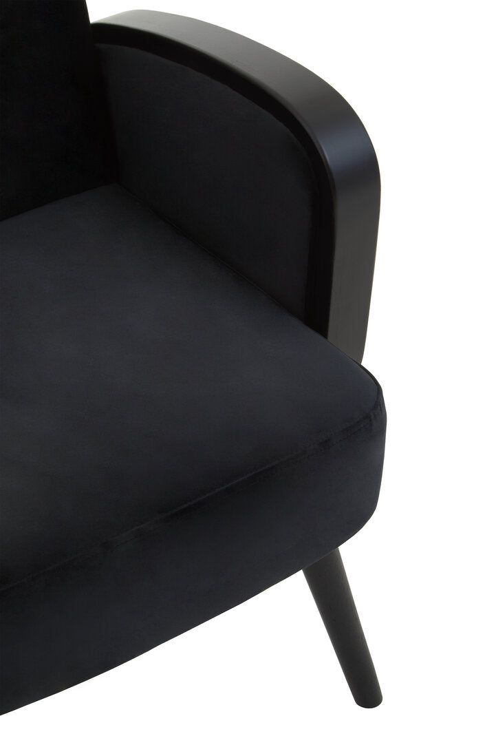 WREN Midcentury Rattan and Black Velvet Armchair KEFINO
