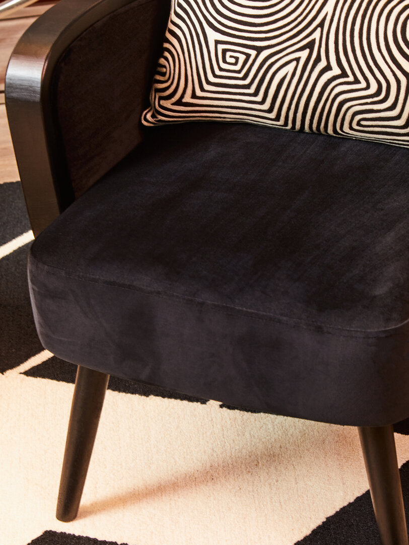 WREN Midcentury Rattan and Black Velvet Armchair KEFINO