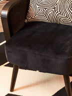 WREN Midcentury Rattan and Black Velvet Armchair KEFINO