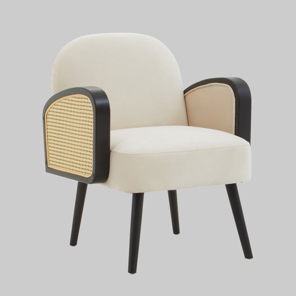 WREN Mid-century Rattan and Cream Velvet Armchair KEFINO