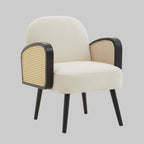 WREN Mid-century Rattan and Cream Velvet Armchair KEFINO