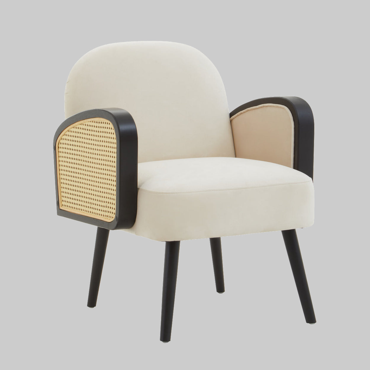 WREN Mid-century Rattan and Cream Velvet Armchair KEFINO