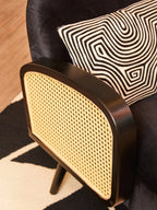 WREN Midcentury Rattan and Black Velvet Armchair KEFINO