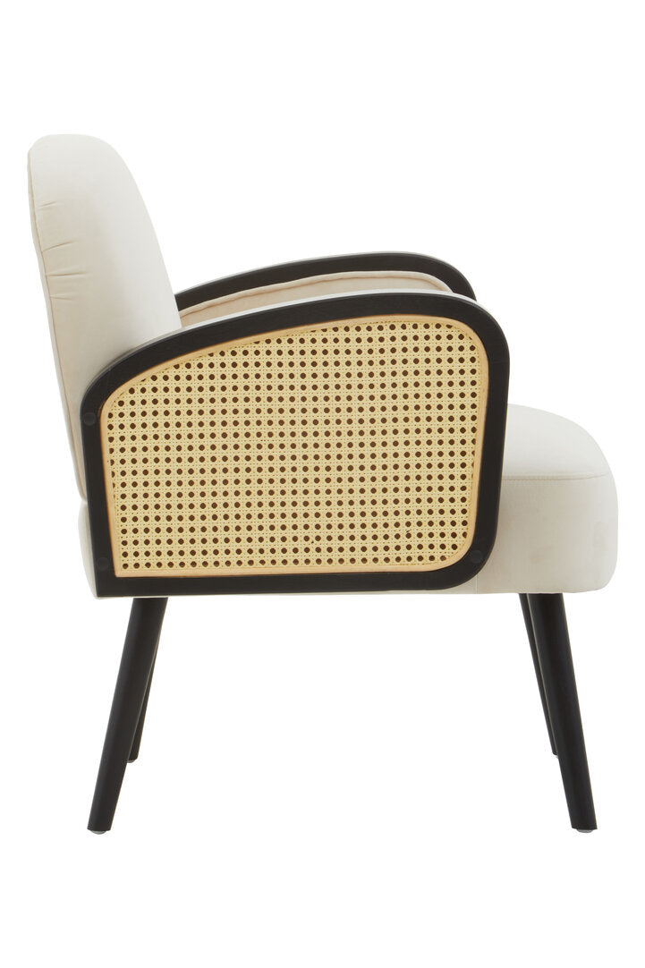 WREN Mid-century Rattan and Cream Velvet Armchair KEFINO