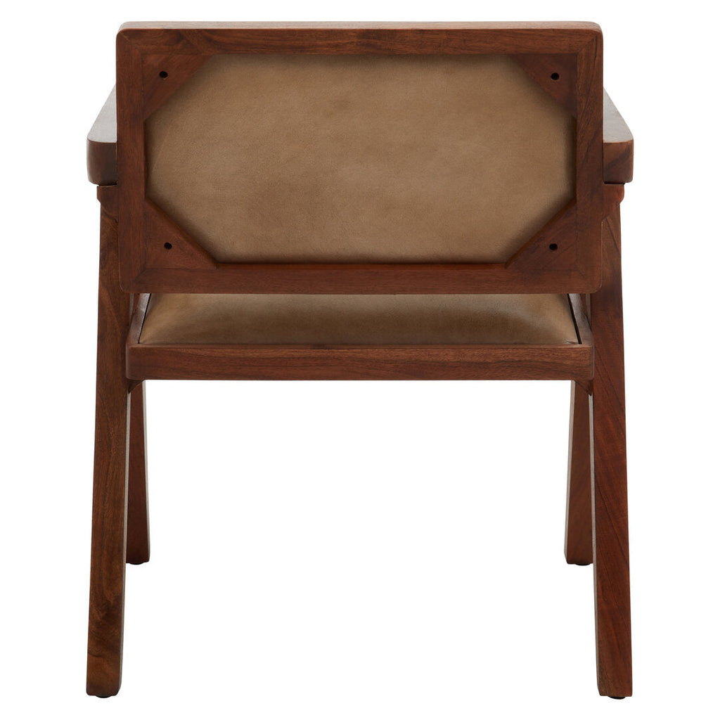 ROAN Natural Wooden Dining Chair with Brown Leather Upholstery KEFINO
