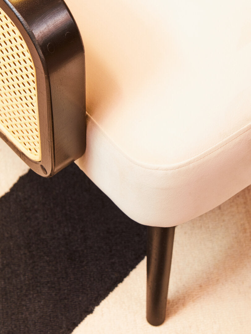 WREN Mid-century Rattan and Cream Velvet Armchair KEFINO