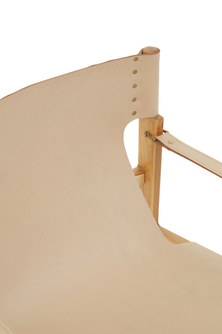 IVORY Cream Leather and Teak Wood Dining Chair KEFINO
