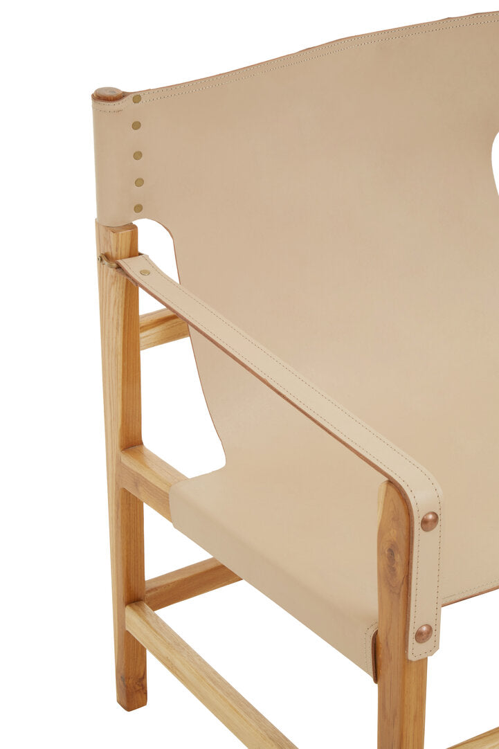 IVORY Cream Leather and Teak Wood Dining Chair KEFINO