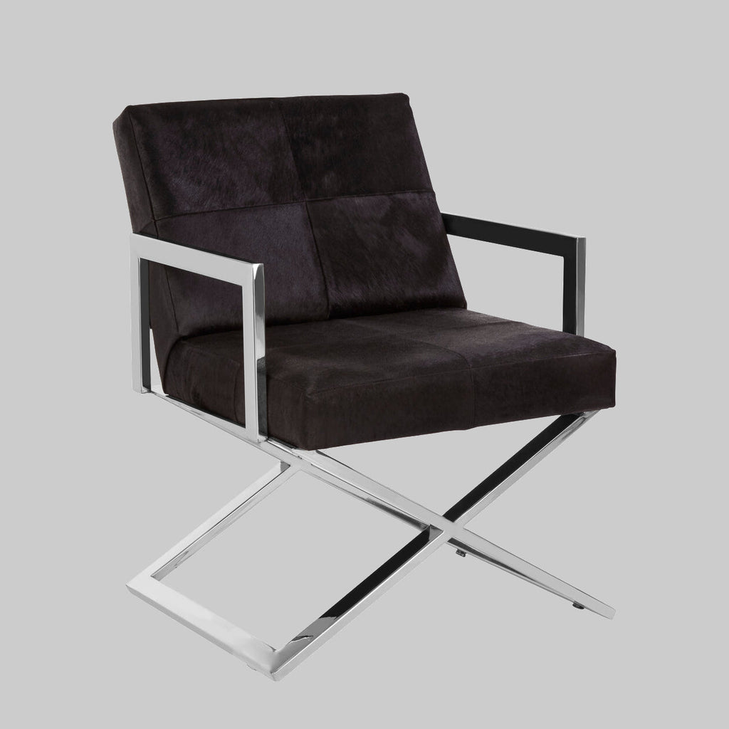 CROSS Stainless Steel Cross Leg Dining Chair with Genuine Leather Upholstery KEFINO