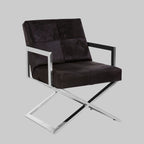 CROSS Stainless Steel Cross Leg Dining Chair with Genuine Leather Upholstery KEFINO