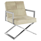 CROSS Stainless Steel Cross Leg Dining Chair with Genuine Leather Upholstery White KEFINO