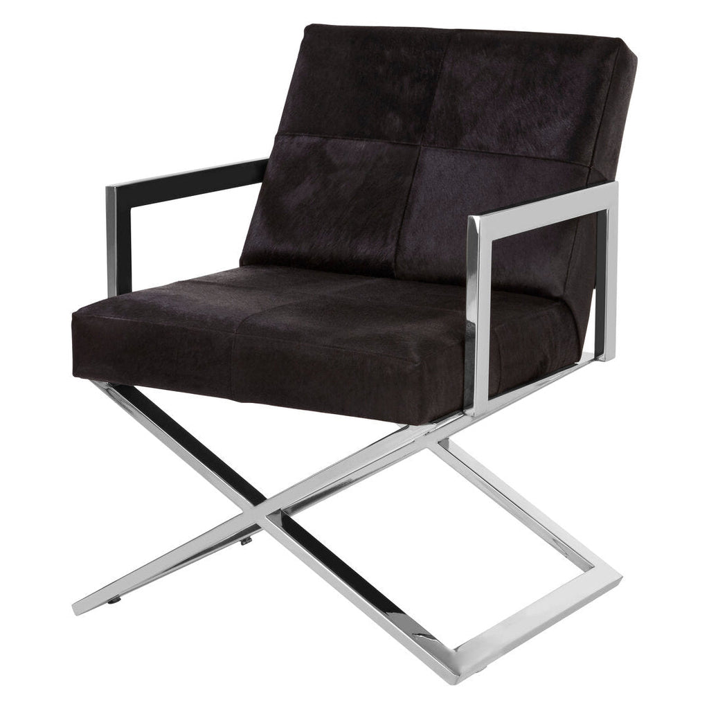 CROSS Stainless Steel Cross Leg Dining Chair with Genuine Leather Upholstery Black KEFINO