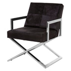 CROSS Stainless Steel Cross Leg Dining Chair with Genuine Leather Upholstery Black KEFINO