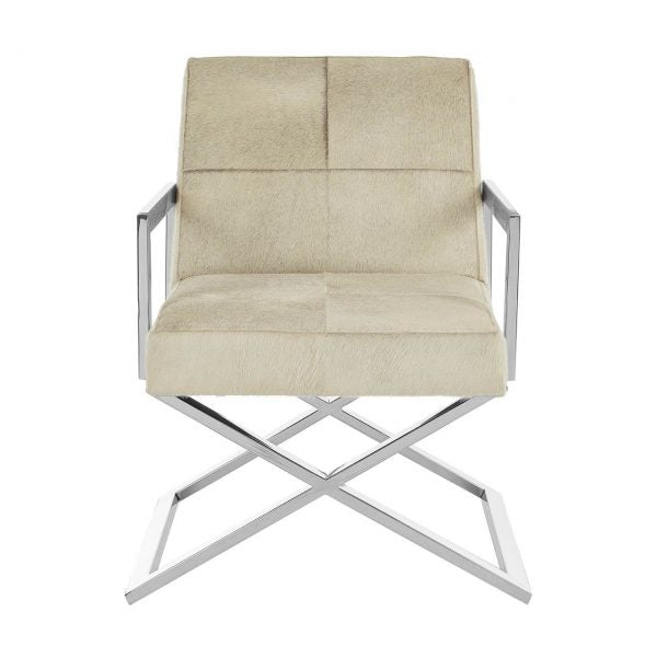 "Chrome Cross Leg Chair with white upholstery on white background"