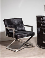 CROSS Stainless Steel Cross Leg Dining Chair with Genuine Leather Upholstery KEFINO