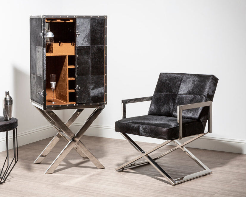 CROSS Stainless Steel Cross Leg Dining Chair with Genuine Leather Upholstery KEFINO