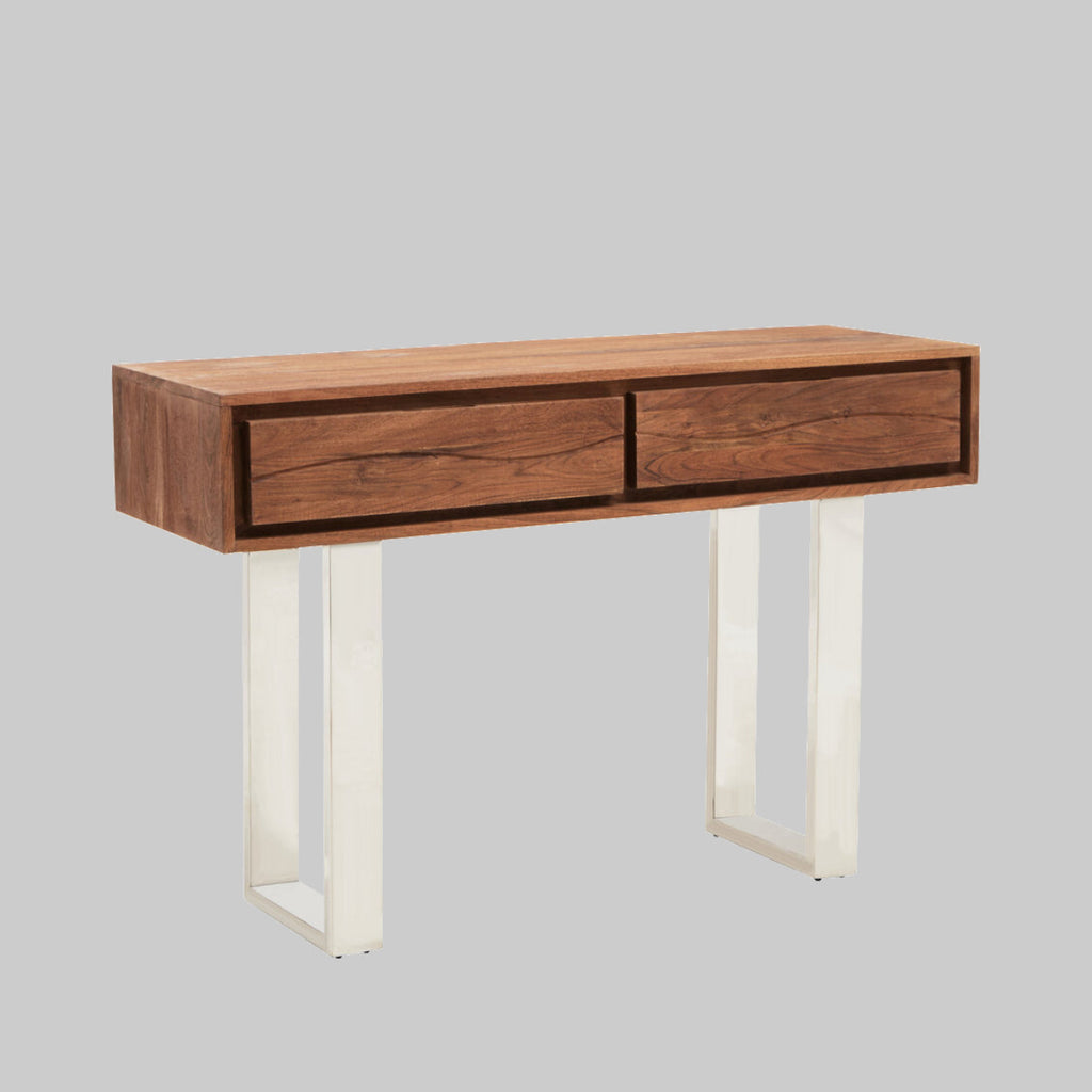 TERRA Acacia Wood Drawer Console with Polished Stainless Steel Legs KEFINO