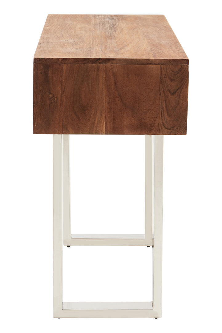 TERRA Acacia Wood Drawer Console with Polished Stainless Steel Legs KEFINO
