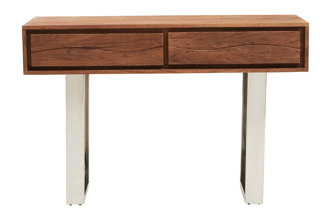 TERRA Acacia Wood Drawer Console with Polished Stainless Steel Legs KEFINO