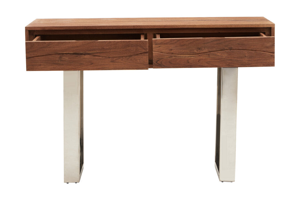 TERRA Acacia Wood Drawer Console with Polished Stainless Steel Legs KEFINO