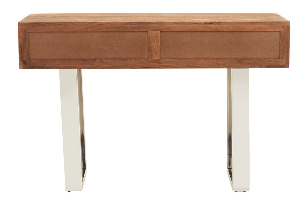TERRA Acacia Wood Drawer Console with Polished Stainless Steel Legs KEFINO