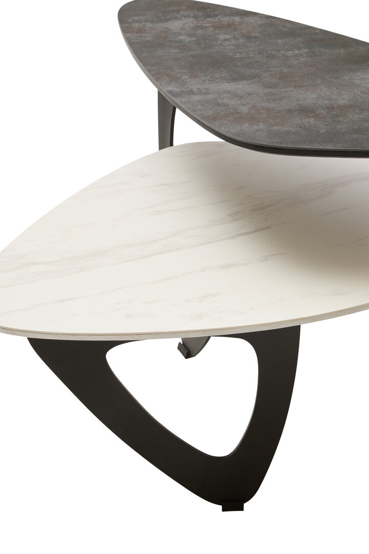 SHIFT Asymmetric two-tier ceramic coffee table − black and white KEFINO
