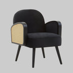 WREN Midcentury Rattan and Black Velvet Armchair KEFINO