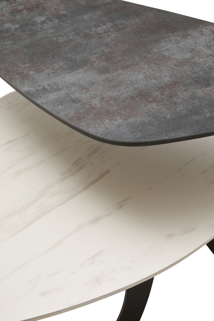 SHIFT Asymmetric two-tier ceramic coffee table − black and white KEFINO