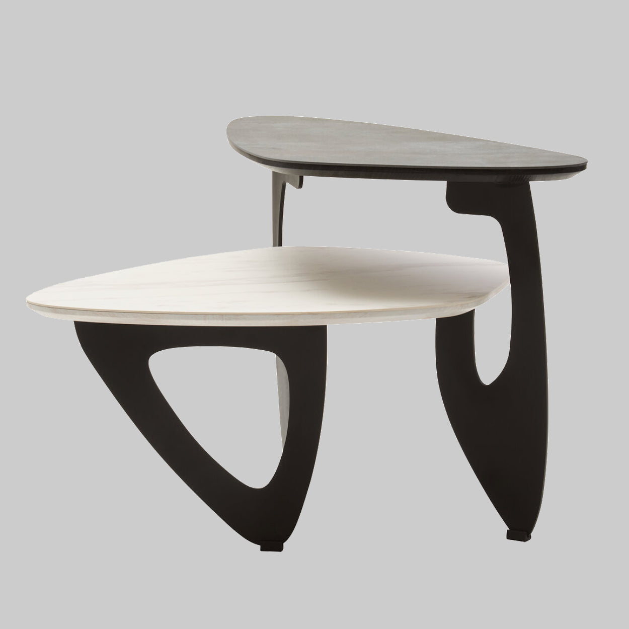 SHIFT Asymmetric two-tier ceramic coffee table − black and white KEFINO
