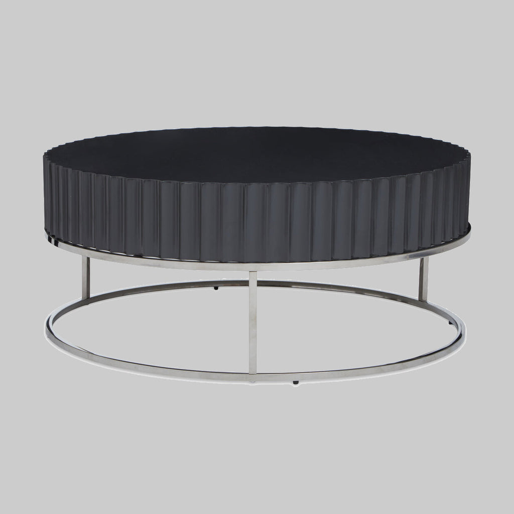 GROOVE Round Coffee Table with Glossy Fluted Top on Stainless Steel Base KEFINO