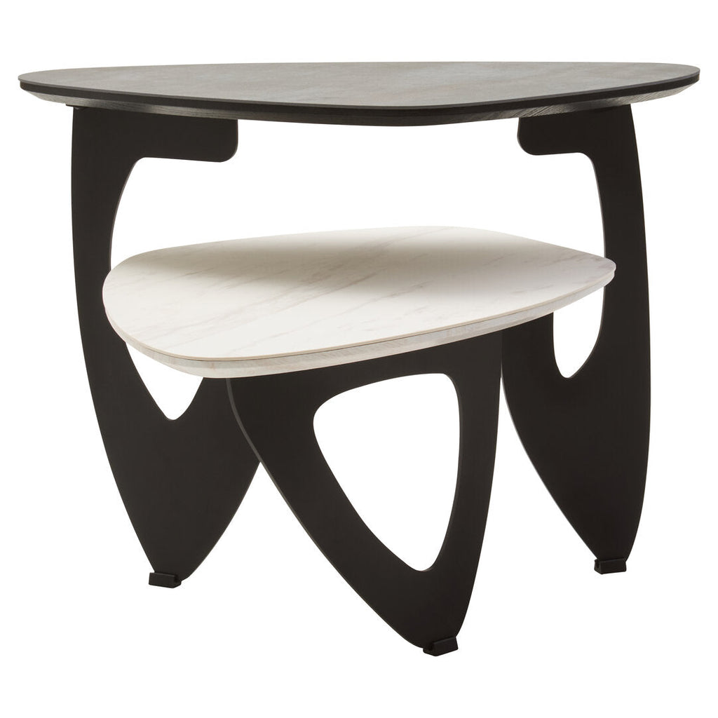 SHIFT Asymmetric two-tier ceramic coffee table − black and white KEFINO