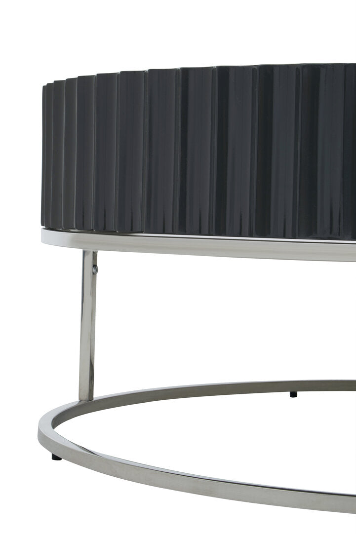 GROOVE Round Coffee Table with Glossy Fluted Top on Stainless Steel Base KEFINO