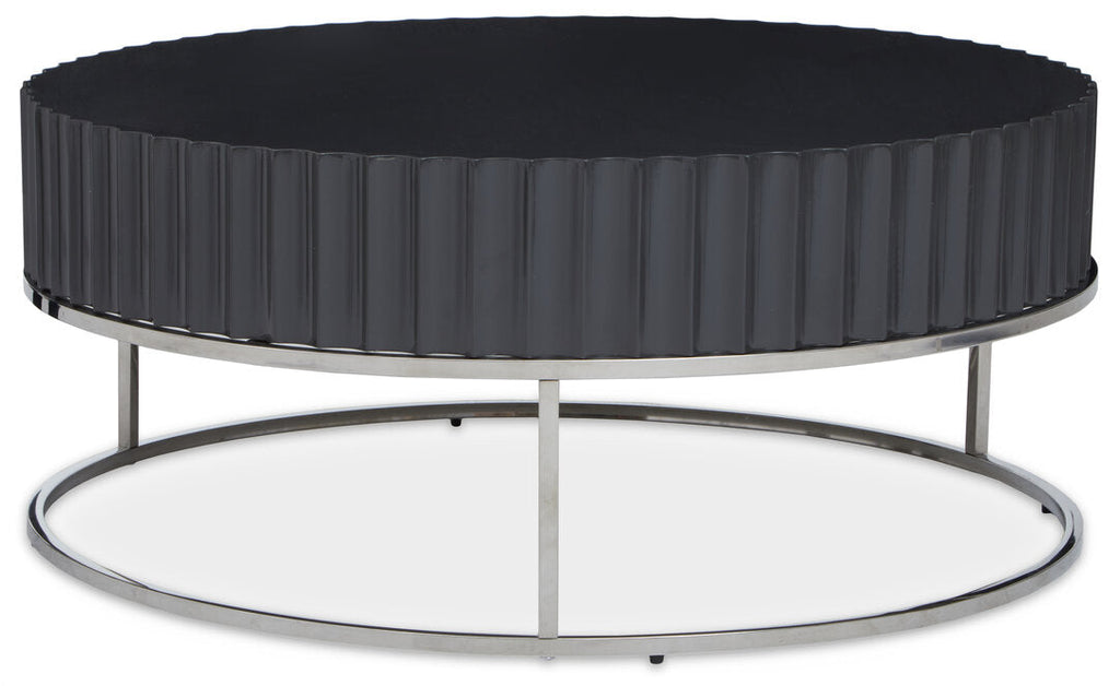 GROOVE Round Coffee Table with Glossy Fluted Top on Stainless Steel Base KEFINO
