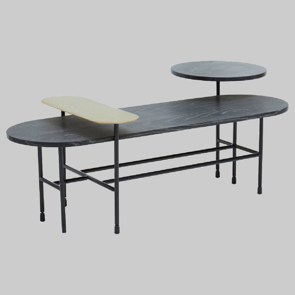 STRATUM Contemporary Black, Gold and Stone 3-tiered Coffee Table/Side Table KEFINO