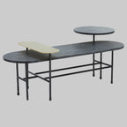 STRATUM Contemporary Black, Gold and Stone 3-tiered Coffee Table/Side Table KEFINO