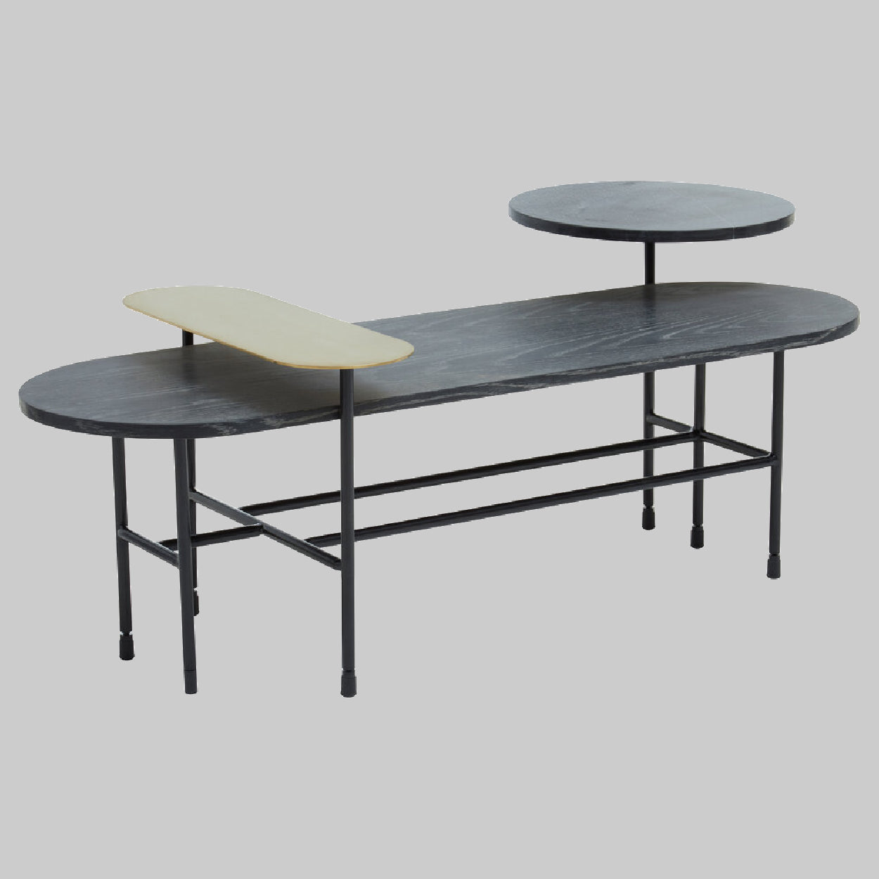STRATUM Contemporary Black, Gold and Stone 3-tiered Coffee Table/Side Table KEFINO