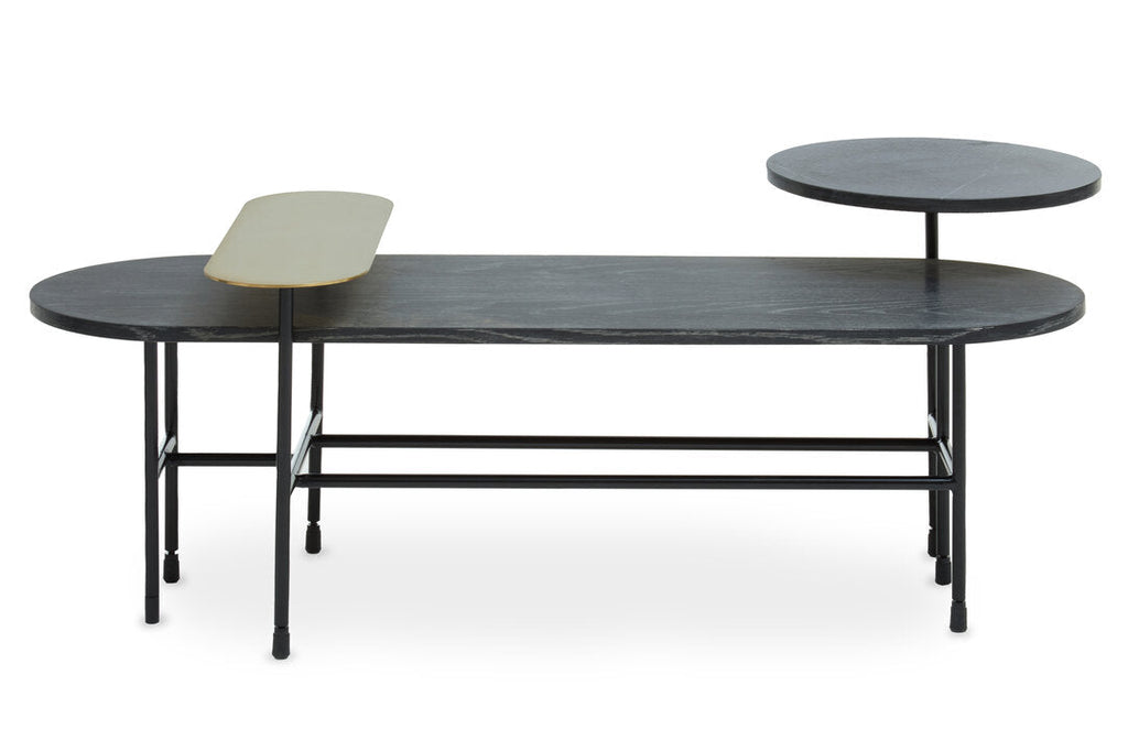 STRATUM Contemporary Black, Gold and Stone 3-tiered Coffee Table/Side Table KEFINO