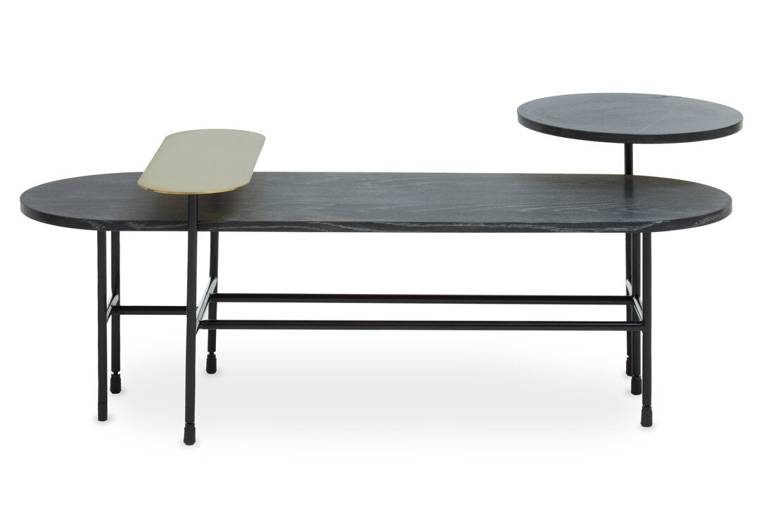 STRATUM Contemporary Black, Gold and Stone 3-tiered Coffee Table/Side Table KEFINO