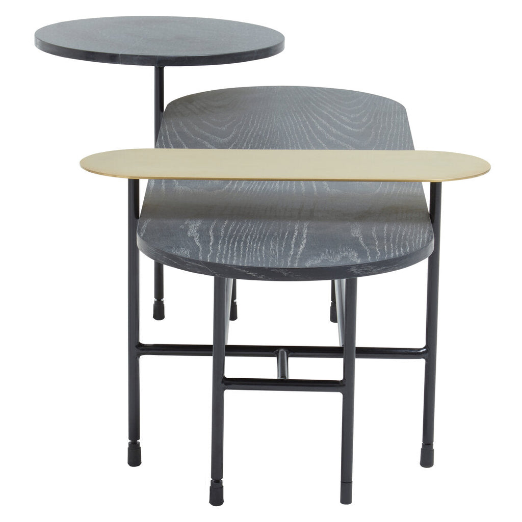STRATUM Contemporary Black, Gold and Stone 3-tiered Coffee Table/Side Table KEFINO