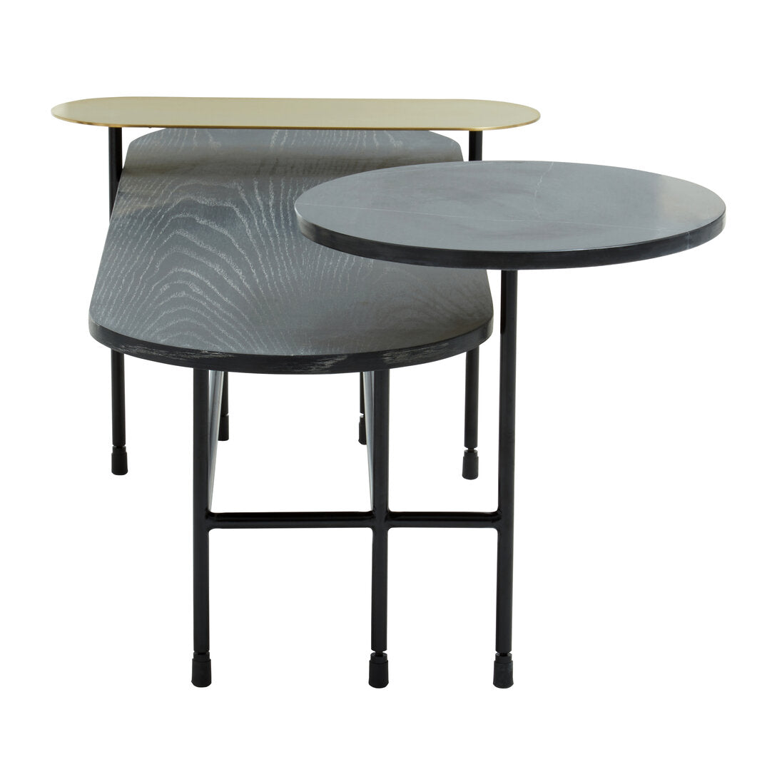 STRATUM Contemporary Black, Gold and Stone 3-tiered Coffee Table/Side Table KEFINO