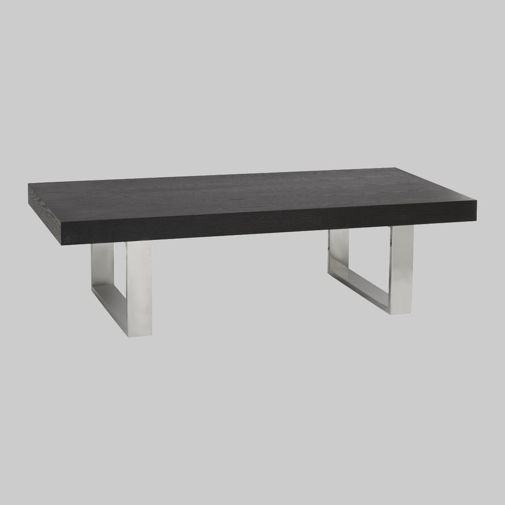 OBSIDIAN Minimalistic Black Elm Wood and Stainless Steel Coffee Table KEFINO